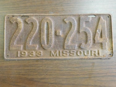 Vintage Antique License Plate 1933 US Missouri Collectible 144