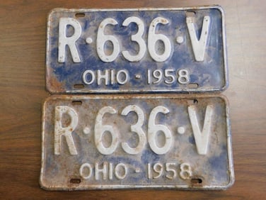 Vintage Antique License Plates 1958 Ohio Collectible 154