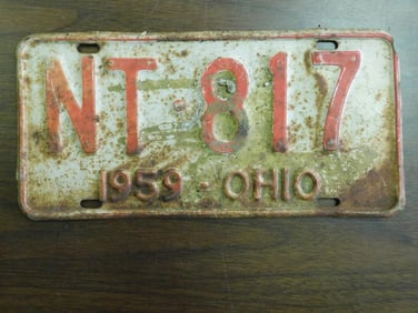 Vintage Antique License Plate 1959 US Ohio Collectible 167