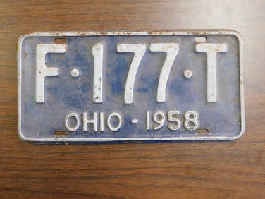 Vintage Antique License Plate 1958 US Ohio Collectible 170