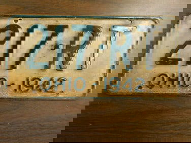 Vintage Antique License Plate 1942 US Ohio Collectible 182