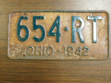 Vintage Antique License Plate 1942 US Ohio Collectible 185