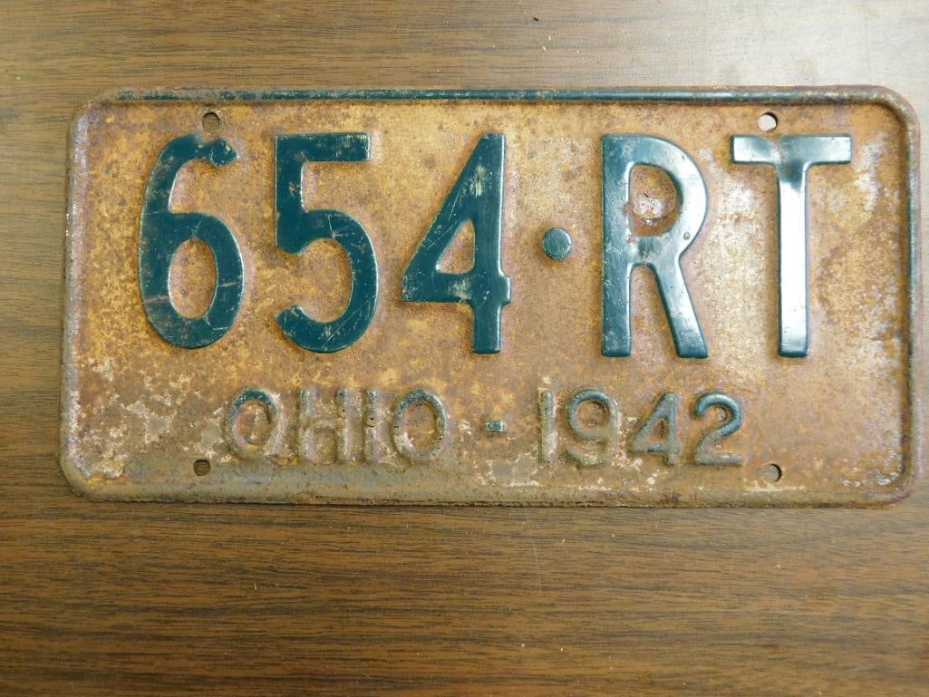 Vintage Antique License Plate 1942 US Ohio Collectible 185: Vintage Antique License Plate 1942 US Ohio Collectible 185