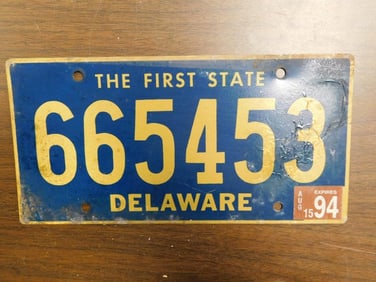 Vintage Antique License Plate US Delaware Collectible 186