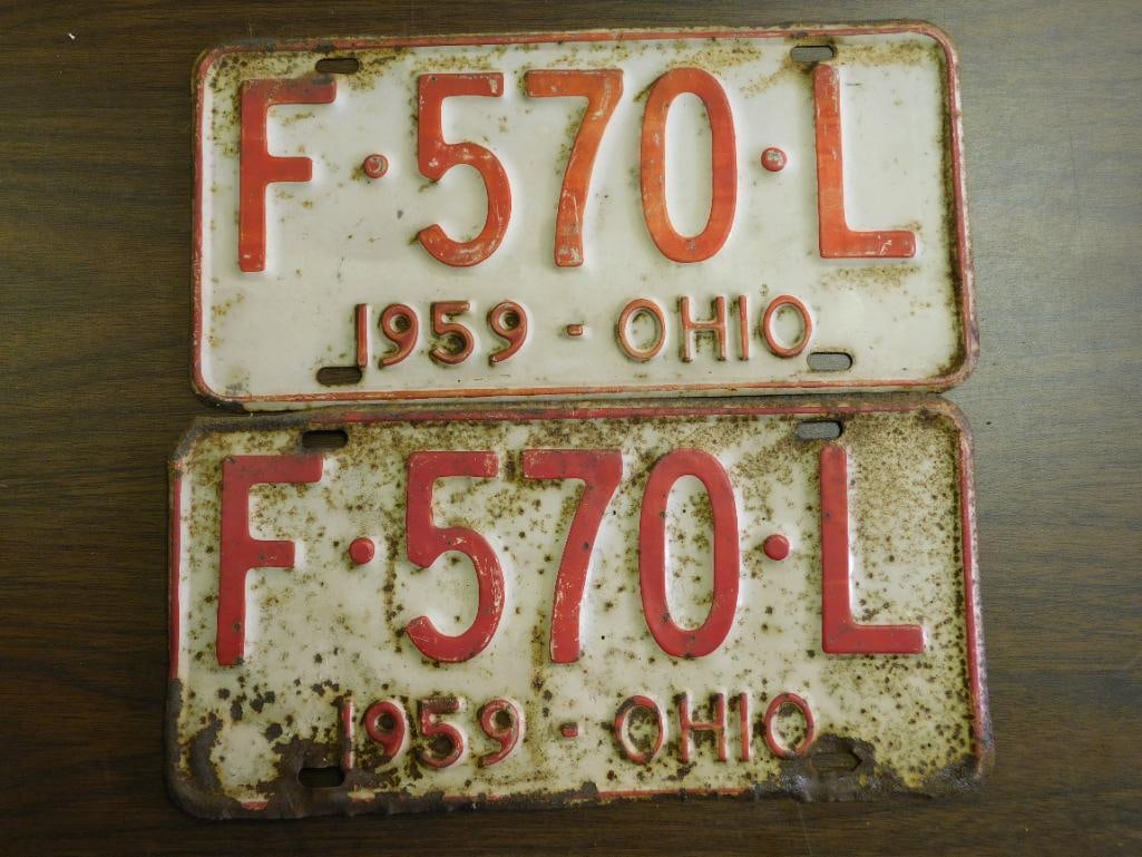 Vintage Antique License Plates 1959 US Ohio Collectible 218: Vintage Antique License Plates 1959 US Ohio Collectible 218