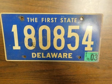 Vintage Antique License Plate US Delaware Collectible 254
