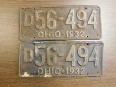 Vintage Antique License Plates 1932 US Ohio Collectible 275