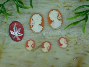 CAMEO AND LEAF CABOCHONS ROCK STONE LAPIDARY SPECIMEN