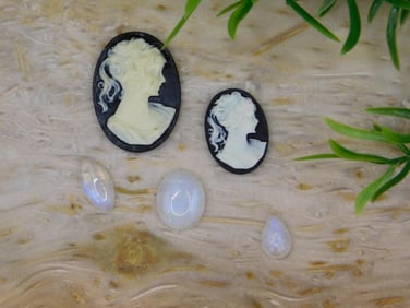 CAMEO AND RAINBOW MOONSTONE CABOCHONS ROCK STONE LAPIDARY SPECIMEN