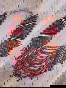 MULTICOLORED TRADITIONAL AFRICAN TRADE BEAD NECKLACE WITH METAL FACE ACCENTS