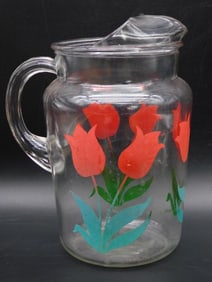 TULIP GLASS PITCHER VINTAGE ANTIQUE