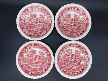 COPELAND PINK TOWER PLATES SET OF 4 VINTAGE ANTIQUE