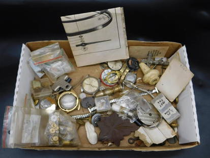 Boxed Lot of Vintage Watch Parts and Accessories WATCHMAKING WATCHMAKER TOOLS: Boxed Lot of Vintage Watch Parts and Accessories WATCHMAKING WATCHMAKER TOOLS