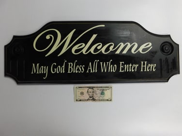 Black Welcome Sign With Blessing Text