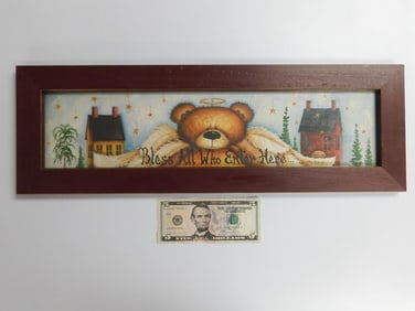 Framed Artwork With Bear and Blessing Text