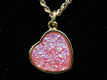 DRUZY QUARTZ PENDANT ON CHAIN NECKLACE VINTAGE ANTIQUE