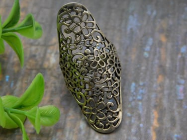 STERLING SILVER FILIGREE RING SIZE 9 ROCK STONE LAPIDARY SPECIMEN