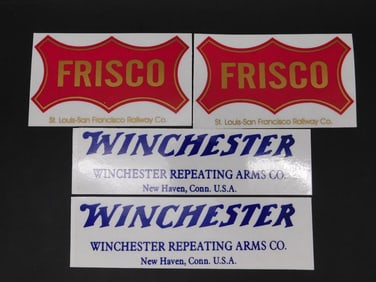 WINCHESTER AND FRISCO ADVERTISING STICKERS VINTAGE ANTIQUE