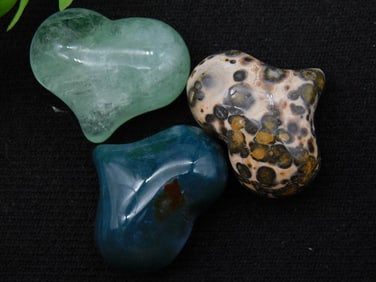 Three Polished Stone Heart Figurines ROCK STONE LAPIDARY SPECIMEN
