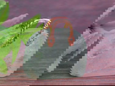 Green Stone Purse-Shaped Pendant with Copper Handle ROCK STONE LAPIDARY SPECIMEN