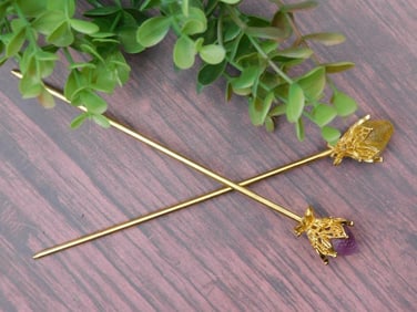 Metal Hair Sticks with STONES ROCK STONE LAPIDARY SPECIMEN