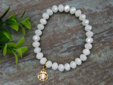 Beaded Sparkle Bead Bracelet with Stone Pendant ROCK STONE LAPIDARY SPECIMEN