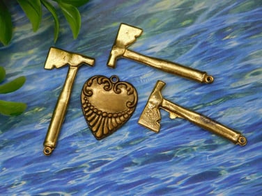 Gold Tone Metal Heart and Axe Charms