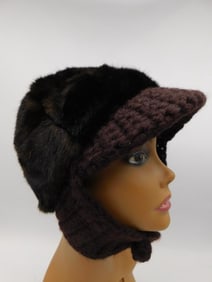 Fur-Lined Cap with Knitted Brim and Loop Accent