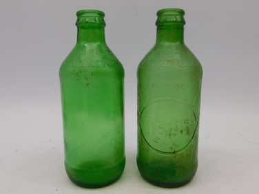 Vintage Green Glass Soda Bottles