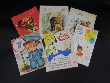 Vintage Greeting Cards with Various Themes
