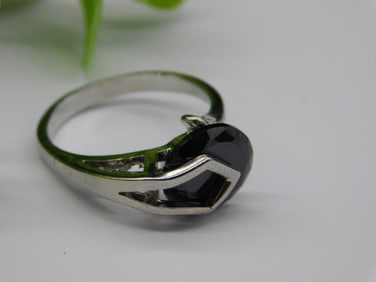 Silver Ring With Black Stone, Size 6
