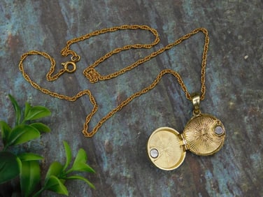 Gold-Tone Locket Necklace with Rhinestone Design