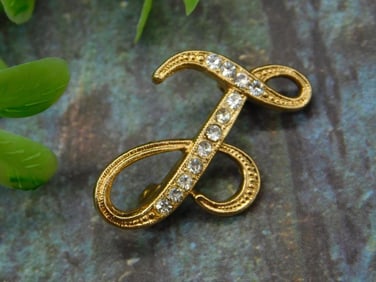 Gold-Toned Brooch with Rhinestone Accents