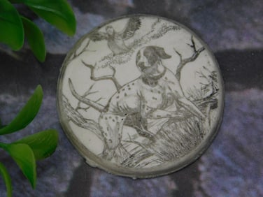 Scrimshaw Cabochon with Hunting Dog Design