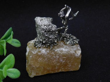 Pyrite Miner on Mineral Base Rock Stone Lapidary Specimen