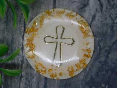 Round Resin Cross Decor With Gold Accents