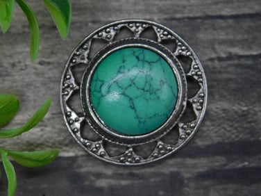 Metal Brooch With Turquoise-Colored Stone Accent