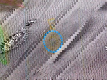 Gold-Tone Virgen Mary Pendant With Blue Beading