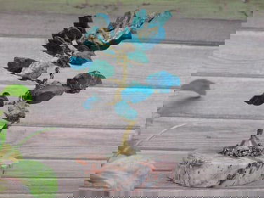 Gemstone Tree Sculpture With Brass Wire on Stone Base