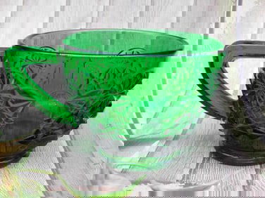 Green Glass Cup With Geometric Pattern