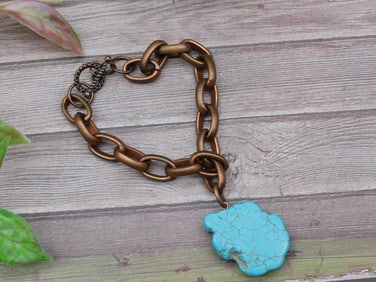 Bronze-Tone Chain Bracelet with Turquoise Pendant
