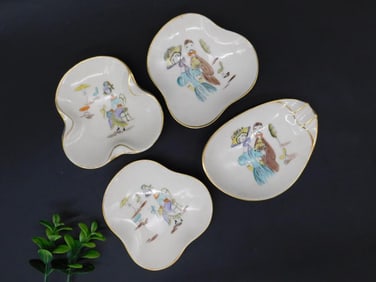 Set of Four Hand-Painted Porcelain Dishes LINDNER GERMAN