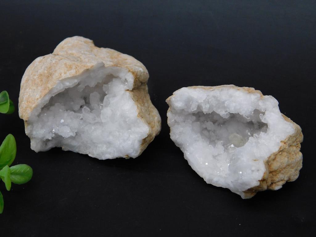 Quartz Geode Pair With Crystalline Interior ROCK STONE LAPIDARY SPECIMEN: Quartz Geode Pair With Crystalline Interior ROCK STONE LAPIDARY SPECIMEN