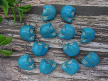 Lot of 12 Blue Skull-Shaped Carved Beads Rock Stone Lapidary Specimen