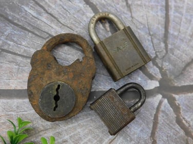 Three Vintage Metal Padlocks