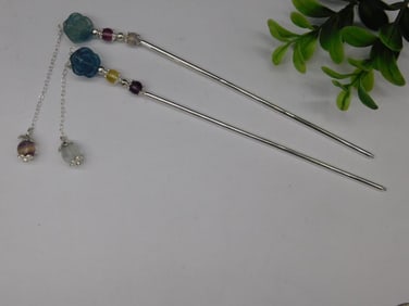 Silver Hair Sticks with Beaded Accents