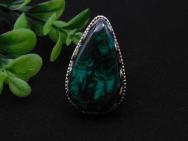 Teardrop Green Stone Statement Ring, Size 11.5