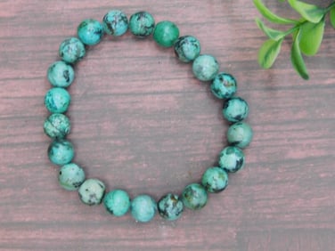 Green and Black Beaded Stretch Bracelet Rock Stone Lapidary Specimen