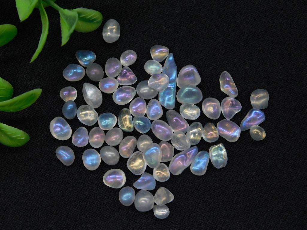 Lot of Polished Rainbow Moonstone Gemstones - 12 Grams ROCK STONE LAPIDARY SPECIMEN: Lot of Polished Rainbow Moonstone Gemstones - 12 Grams ROCK STONE LAPIDARY SPECIMEN