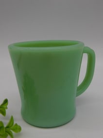 Vintage Green Glass Mug with Handle and Embossed Marking
